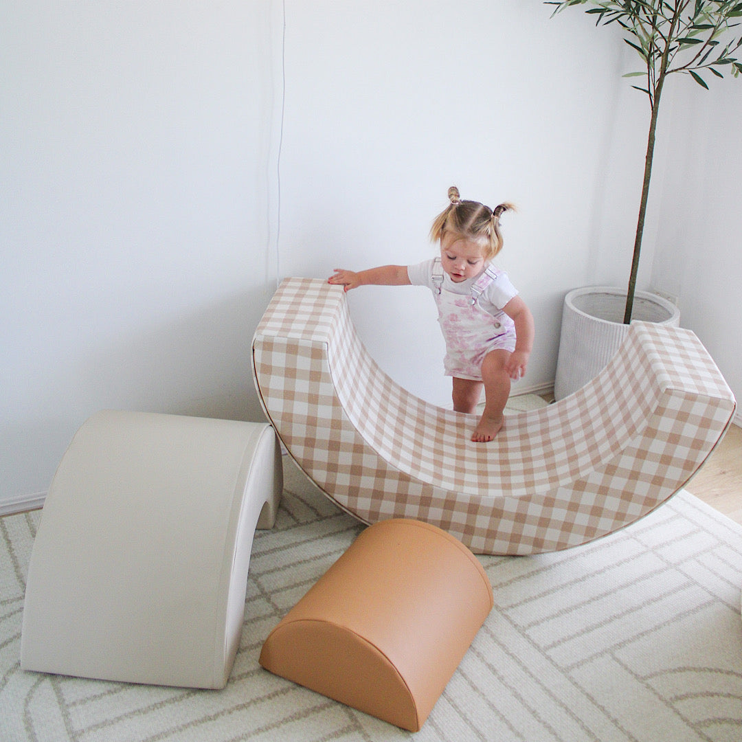 Rainbow Rocker Gingham | Sand | Caramel | – Play Planet Kids